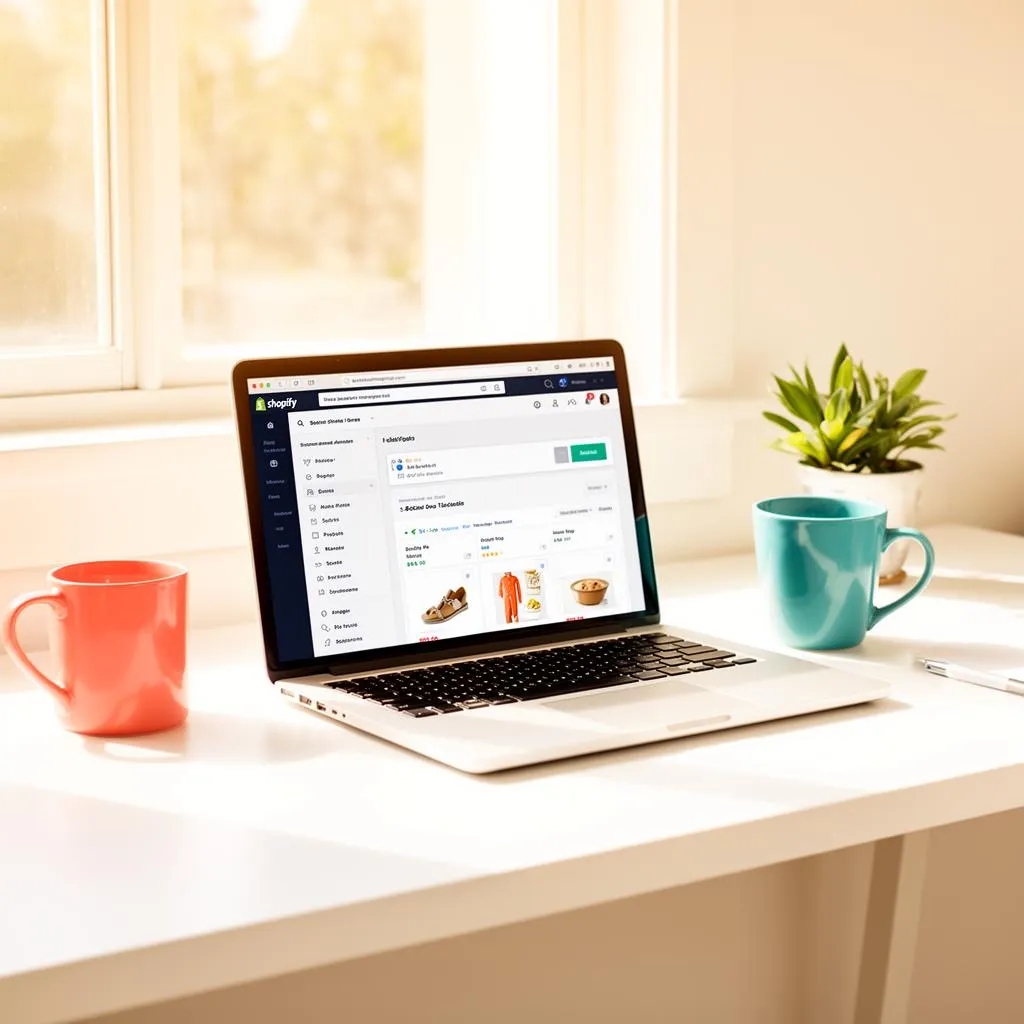 Shopify store management on laptop