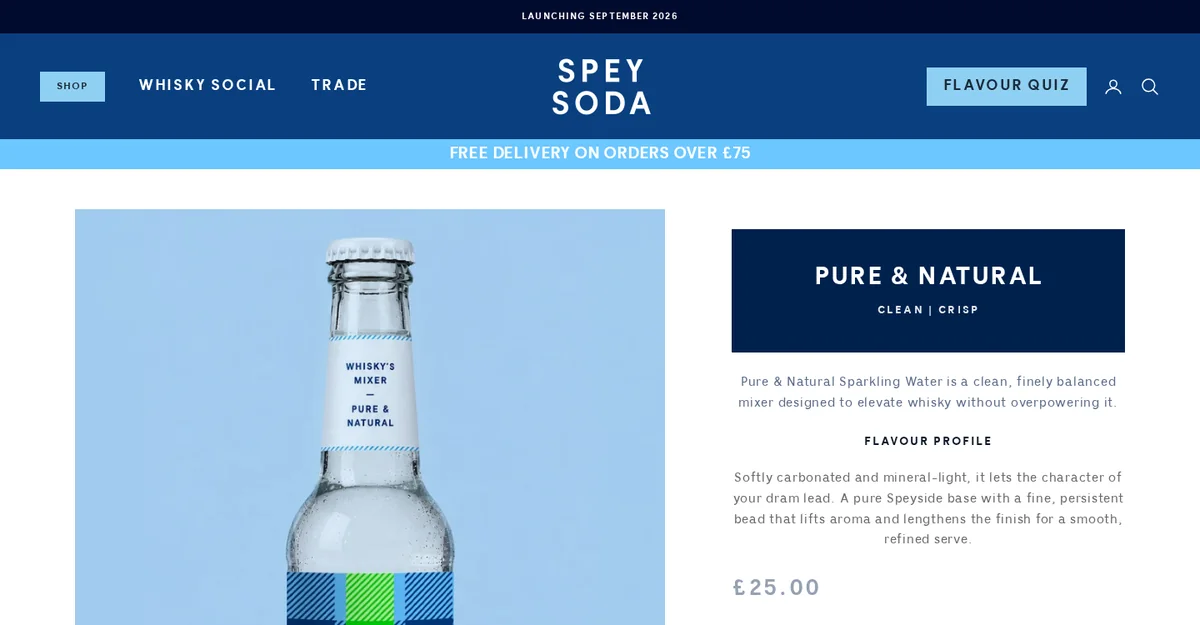 Spey Soda Pure & Natural product page tailored to the brand